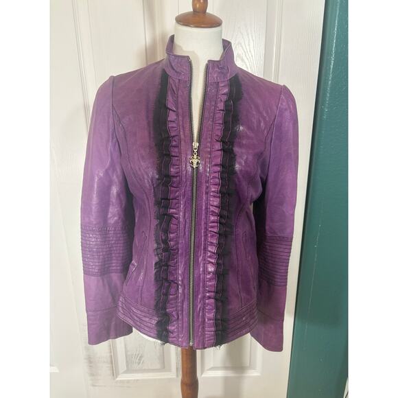 Royal Underground purple leather jacket with lace accent size M